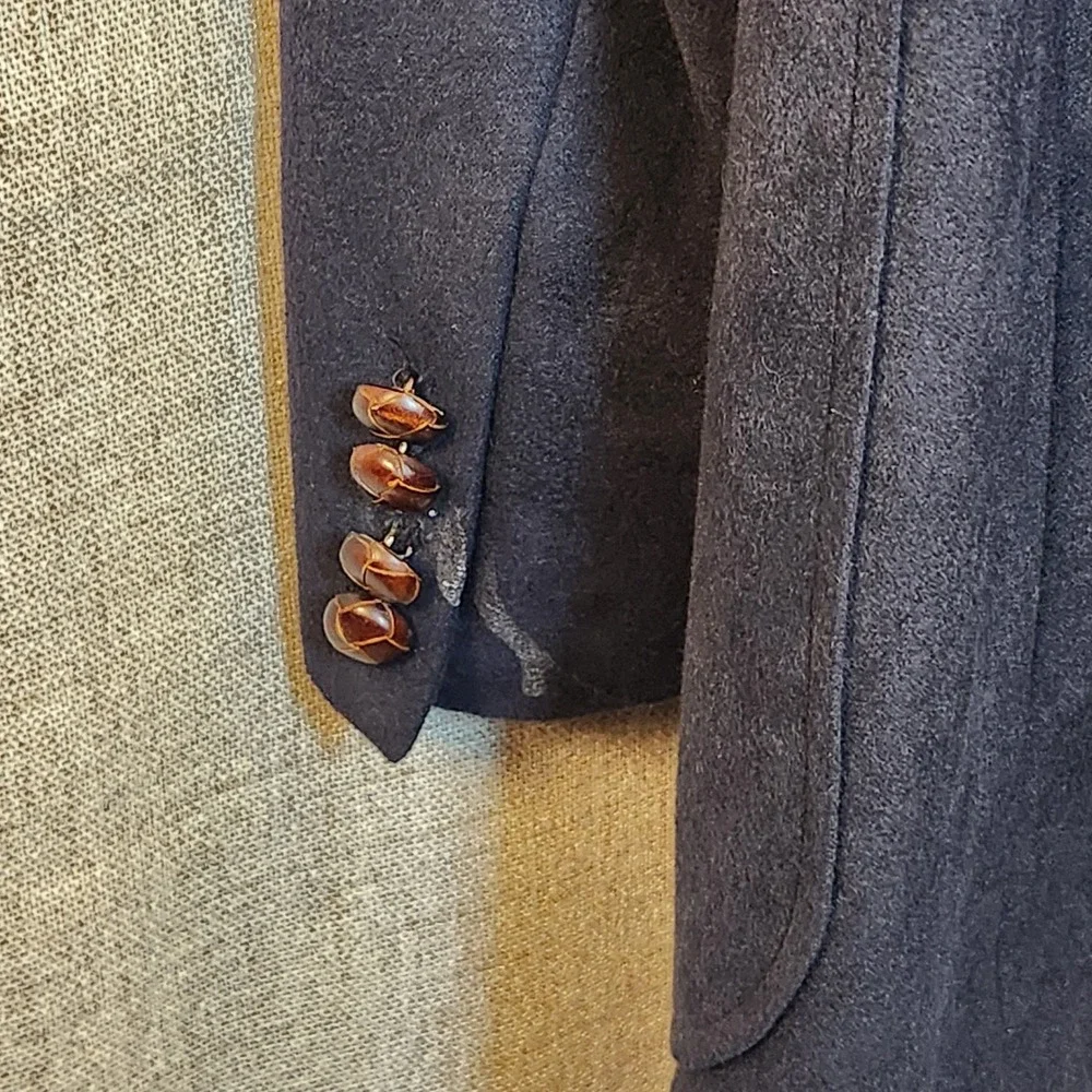 VTG Gallery by Haggar Sport Coat Mens 42L Navy Blue Faux Suede Blazer Two Button